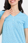 Zivame Pixel Play Knit Cotton Full Length Nightdress - Blue Radiance — thumbnail 5